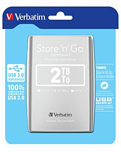 Verbatim Store 'n' Go USB 3.0 Portable Hard Drive 2TB Silver 53189