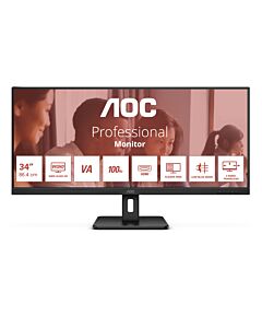 AOC U34E2M computer monitor 86.4 cm (34") 3440 x 1440 pixels Wide Quad HD Black U34E2M