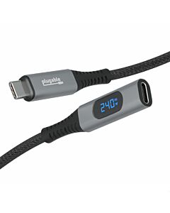Plugable Technologies USB C Extension Cable 3.3 Ft, Digital Power Meter Tester for Monitoring USB-C Connections, Supports Fast Charging up to 240W, 4K 60Hz Display, 10Gbps Data, Digital Multimeter Tester USBC-METER3-1MF