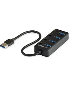 StarTech.com 4 Port USB 3.0 Hub - USB-A to 4x USB 3.0 Type-A with Individual On/Off Port Switches - SuperSpeed 5Gbps USB 3.1/3.2 Gen 1 - USB Bus Powered - Portable - 25cm Attached Cable~4 Port USB 3.0 Hub - USB-A to 4x USB 3.0 Type-A with Individual On/Of HB30A4AIB