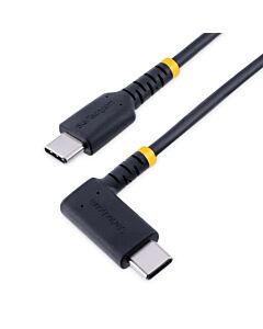 StarTech.com 1ft (30cm) USB C Charging Cable Right Angle - 60W PD 3A - Heavy Duty Fast Charge USB-C Cable - Black USB 2.0 Type-C - Rugged Aramid Fiber - USB Charging Cord R2CCR-30C-USB-CABLE