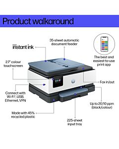 HP OfficeJet Pro 8125e Wireless All-in-One Color Printer, Instant Ink; Two-sided printing 405U8B#687