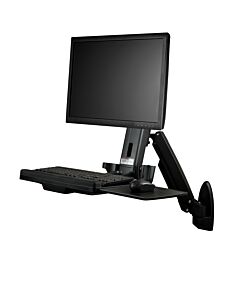 StarTech.com Wall Mount Workstation - Articulating Full Motion Standing Desk with Ergonomic Height Adjustable Monitor & Keyboard Tray Arm - Mouse & Scanner Holders - Single VESA Display WALLSTS1
