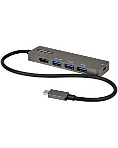 StarTech.com USB C Multiport Adapter - USB-C to HDMI 2.0b 4K 60Hz (HDR10), 100W Power Delivery Pass-Through, 4-Port USB 3.0 Hub - USB Type-C Mini Dock - 12" (30cm) Long Attached Cable DKT30CHPD3