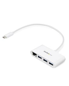 StarTech.com 3-Port USB-C Hub with Gigabit Ethernet - USB-C to 3x USB-A - USB 3.0 Hub - White~3-Port USB-C Hub with Gigabit Ethernet - USB-C to 3x USB-A - USB 3.0 Hub - 5Gbps - White HB30C3A1GEA