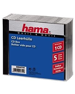 Hama CD Jewel Case Standard, Pack 5 C-shell case 1 discs Black, Transparent 00044744