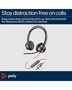 HP Poly Blackwire 8225 Stereo USB-C Headset +USB-C/A Adapter 8X223AA