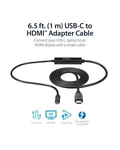 StarTech.com 3ft (1m) USB C to HDMI Cable - 4K 30Hz USB Type-C to HDMI Video Display Converter - USB-C DP Alt e to HDMI Monitor Adapter Cord - Thunderbolt Compatible CDP2HDMM1MB