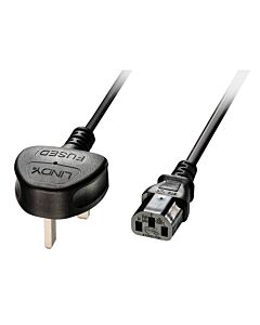 Lindy 3m UK 3 Pin Plug To IEC C13 Mains Power Cable, Black 30434