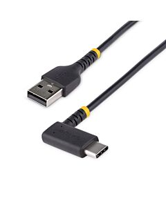 StarTech.com 1ft (30cm) USB A to C Charging Cable Right Angle - Heavy Duty Fast Charge USB-C Cable - Black USB 2.0 A to Type-C - Rugged Aramid Fiber - 3A - USB Charging Cord R2ACR-30C-USB-CABLE
