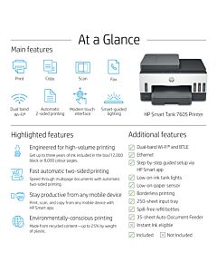 HP Smart Tank 7605 Wireless All-in-One Color Printer, Two-sided printing; Copier, Scanner 28C02A#BHC