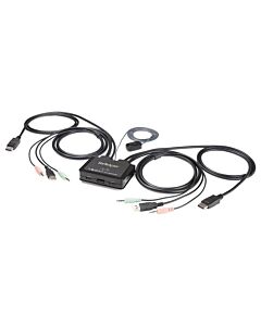 StarTech.com 2 Port DisplayPort KVM Switch - 4K 60Hz - Compact Dual Port UHD DP 1.2 USB Desktop KVM Switch with 4ft Cables & Audio - Bus Powered & Remote Switching - MacBook ThinkPad SV211DPUA4K