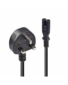 Lindy 2m UK 3 Pin Plug To IEC C7 Mains Power Cable, Black 30444