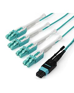 StarTech.com 3m (10ft) MTP(F)/PC to 4x LC/PC Duplex Breakout OM3 Multie Fiber Optic Cable, OFNP Plenum, 40G Networks, Low Insertion Loss - Fiber Jumper Cord MPO8LCPL3M