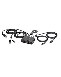 StarTech.com 2-Port Hybrid USB-C HDMI Cable KVM Switch, 4K 60Hz, Compact KVM with 6ft/1.8m USB-A/HDMI/Audio & 4ft/1.2m USB-C Integrated Host Cables, Bus Powered - Remote Push Button/Hotkey Switching C2-H46-UAC-CBL-KVM
