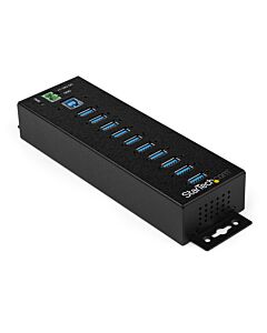 StarTech.com 10-Port USB 3.0 Hub with Power Adapter - Metal Industrial USB-A Hub with ESD & 350W Surge Protection - Din/Wall/Desk Mountable - High Speed USB 3.2 Gen 1 (5Gbps) Hub HB30A10AME