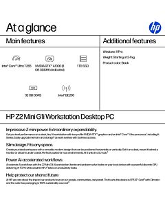HP Z2 Mini G1i Intel Core Ultra 7 265 32 GB DDR5-SDRAM 1 TB SSD NVIDIA RTX A1000 Windows 11 Pro Mini PC Workstation AI Workstation, AI PC Black B76RCET#ABU