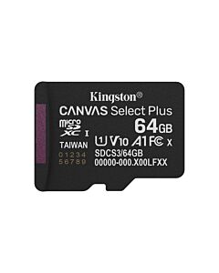 Kingston Technology 64GB micSDXC Canvas Select Plus Gen3 100R A1 Single Pack w/o ADP SDCS3/64GBSP