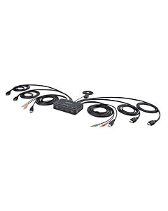StarTech.com 2-Port Dual-Monitor HDMI Cable KVM Switch, 4K 60Hz, Compact KVM with 5ft/1.5m USB-A/HDMI/Audio Integrated Cables, Bus Powered - Remote Push Button/Hotkey Switching C2-DH46-UA2-CBL-KVM