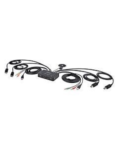 StarTech.com 2-Port Dual-Monitor DisplayPort Cable KVM Switch, 4K 60Hz, Compact KVM with 5ft/1.5m USB-A/DisplayPort/Audio Integrated Cables, Bus Powered - Remote Push Button/Hotkey Switching C2-DD46-UA2-CBL-KVM