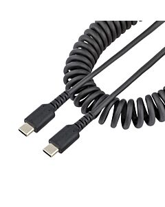 StarTech.com 20in (50cm) USB C Charging Cable, Coiled Heavy Duty Fast Charge & Sync USB-C Cable, USB 2.0 Type-C Cable, Rugged Aramid Fiber, Durable Male to Male USB Cable, Black R2CCC-50C-USB-CABLE