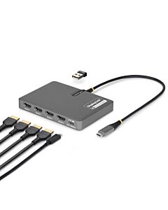 StarTech.com USB-C to Quad-Monitor Workstation Adapter, 4K 60Hz HDMI, 140W PD Passthrough for Laptop Charging, USB Port for Wireless Keyboard / Mouse, TAA QUAD-USB-HDMI-ADAPT