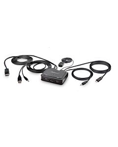 StarTech.com 2-Port Hybrid USB-C DisplayPort Cable KVM Switch, 4K 60Hz, Compact KVM with 6ft/1.8m USB-A/DisplayPort/Audio & 4ft/1.2m USB-C Integrated Host Cables, Bus Powered - Remote Push Button/Hotkey Switching C2-D46-UAC-CBL-KVM