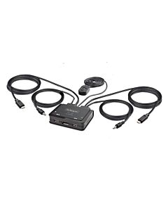 StarTech.com 2-Port USB-C Cable KVM Switch, 4K 60Hz DisplayPort Output, Compact KVM with 4ft/1.2m USB Type-C/Audio Integrated Cables, Bus Powered - Remote Push-Button/Hotkey Switching C2-D46-UC2-CBL-KVM
