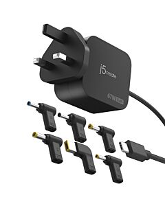j5create JUP1565DC 67W GaN PD USB-C® Mini Charger with 6 Types of DC Connector-UK, Black JUP1565DCF-FN