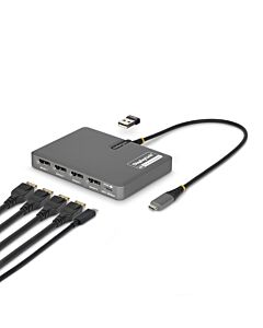 StarTech.com USB-C to Quad-Monitor Workstation Adapter, 4K 60Hz DisplayPort, 140W PD Passthrough for Laptop Charging, USB Port for Wireless Keyboard / Mouse, TAA QUAD-USB-DP-ADAPT