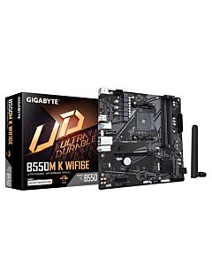 GIGABYTE B550M K WIFI6E Motherboard - AMD Ryzen 5000 CPUs, up to 4733MHz DDR4, 1xPCIe 4.0 + 1xPCIe 3.0 M.2, WIFI 6E, 1GbE LAN, USB 3.2 Gen 1 B550M K WIFI6E