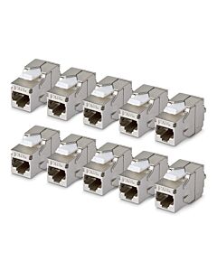 StarTech.com Shielded Cat6a Keystone Jack, 10-Pack RJ45 Ethernet Keystone Jacks, STP Cat6a Wall Jack, 180-Degree Toolless C6AKEYTLSTP18010PK