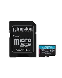 Kingston Technology 64GB microSDXC Canvas Go Plus Gen4 200MB/s A2 U3 V30 Card + Adapter SDCG4/64GB