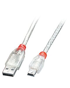 Lindy 3m USB 2.0 Cable - Type A to Mini-B, Transparent 41784