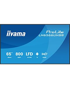 iiyama LH6566UHSB-B1AG Signage Display Digital signage flat panel 165.1 cm (65") LCD Wi-Fi 800 cd/m² 4K Ultra HD Black Built-in processor Android 24/7 LH6566UHSB-B1AG