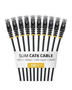 StarTech.com 1m Black Slim CAT6 Cable, 10 Pack, Snagless, 100W PoE, UTP, LSZH, 28AWG Pure Bare Copper Wire, Slim RJ45 Network Patch Cord w/Strain Reliefs, Individually Tested N6PAT100CMBKS10PK