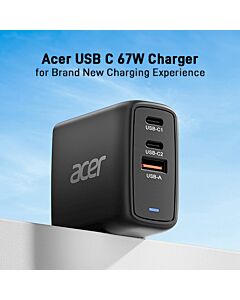 Acer 67W PD Charger, USB Port: 2C+1A, UK Plug, 100W USB-C Cable, Black ZL.ADTCC.00K
