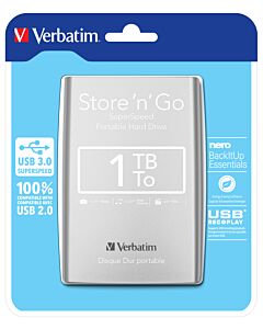 Verbatim Store 'n' Go USB 3.0 Portable Hard Drive 1TB Silver
