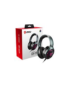 MSI IMMERSE GH50 7.1 Virtual Surround Sound RGB Gaming Headset 'Black with Ambient Dragon Logo, RGB Mystic Light, USB, inline audio controller, 40mm Drivers, detachable Mic'