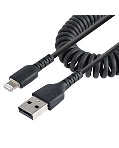 StarTech.com 1m (3ft) USB to Lightning Cable, MFi Certified, Coiled iPhone Charger Cable, Black, Durable TPE Jacket Aramid Fiber, Heavy Duty Coil Lightning Cable