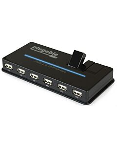 Plugable Technologies USB Hub, 10 Port - USB 2.0 with 20W Power Adapter and Two Flip-Up Ports