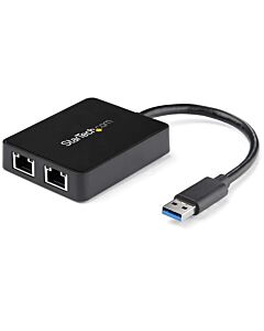 StarTech.com USB 3.0 to Dual Port Gigabit Ethernet Adapter NIC w/ USB Port USB32000SPT