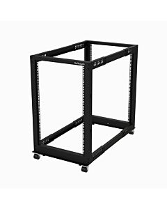 StarTech.com 4-Post 18U Mobile Open Frame Server Rack, Four Post 19" Network Rack with Wheels, Rolling Rack with Adjustable Depth for Computer/AV/Data/IT Equipment - Casters, Leveling Feet or Floor Mounting