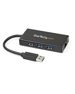 StarTech.com 3-Port Portable USB 3.0 Hub plus Gigabit Ethernet - Aluminum with Built-in Cable~3-Port Portable USB 3.0 Hub plus Gigabit Ethernet - 5Gbps - Aluminum with Built-in Cable ST3300GU3B