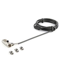 StarTech.com 6.5' (2m) 3-in-1 Universal Laptop Cable Lock - 4-Digit Combination Laptop/Desktop Security Cable Lock Compatible w/ K-Slot, Nano & Wedge Slot Computer - Anti-Theft Steel Cable