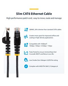 StarTech.com 2 m CAT6 Cable - Slim - Snagless RJ45 Connectors - Black