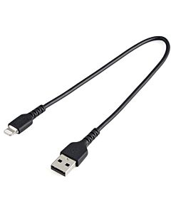 StarTech.com 12inch (30cm) Durable Black USB-A to Lightning Cable - Heavy Duty Rugged Aramid Fiber USB Type A to Lightning Charger/Sync Power Cord - Apple MFi Certified iPad/iPhone 12