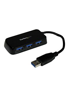 StarTech.com Portable 4 Port SuperSpeed Mini USB 3.0 Hub - Black~Portable 4 Port SuperSpeed Mini USB 3.0 Hub - 5Gbps - Black
