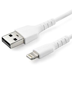 StarTech.com 3 foot (1m) Durable White USB-A to Lightning Cable - Heavy Duty Rugged Aramid Fiber USB Type A to Lightning Charger/Sync Power Cord - Apple MFi  iPad/iPhone 12 RUSBLTMM1M