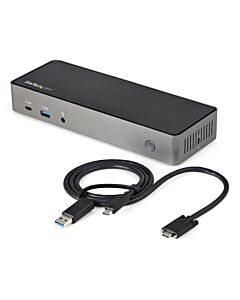 StarTech.com USB-C & USB-A Dock - Hybrid Universal Triple Monitor Laptop Docking Station DisplayPort & HDMI 4K 60Hz - 85W Power Delivery, 6x USB Hub, GbE, Audio - USB 3.1 Gen 2 10Gbps - TAA